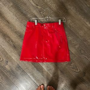 Red Faux Leather Mini Skirt